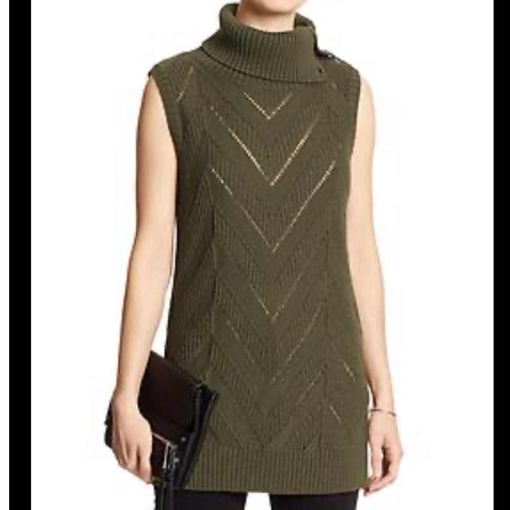 BANANA REPUBLIC | Olive Green Knit Cutout Sleeveless Turtleneck Sweater Dress, S